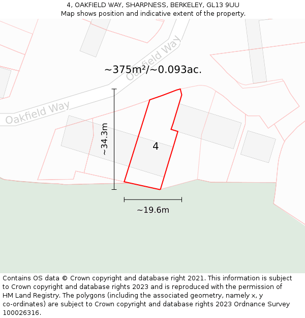 4, OAKFIELD WAY, SHARPNESS, BERKELEY, GL13 9UU: Plot and title map