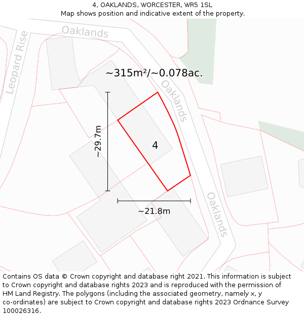 4, OAKLANDS, WORCESTER, WR5 1SL: Plot and title map