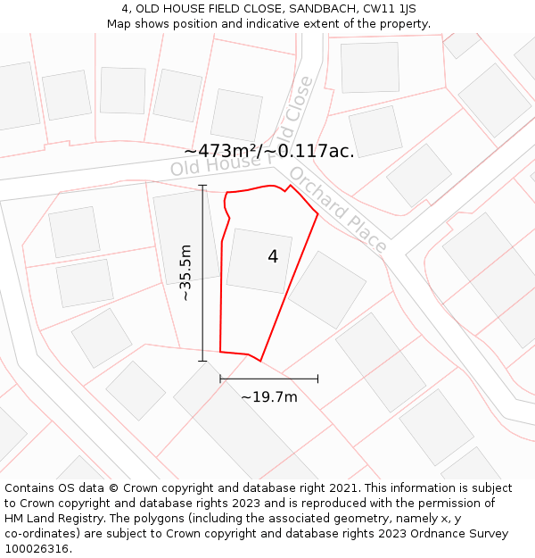4, OLD HOUSE FIELD CLOSE, SANDBACH, CW11 1JS: Plot and title map