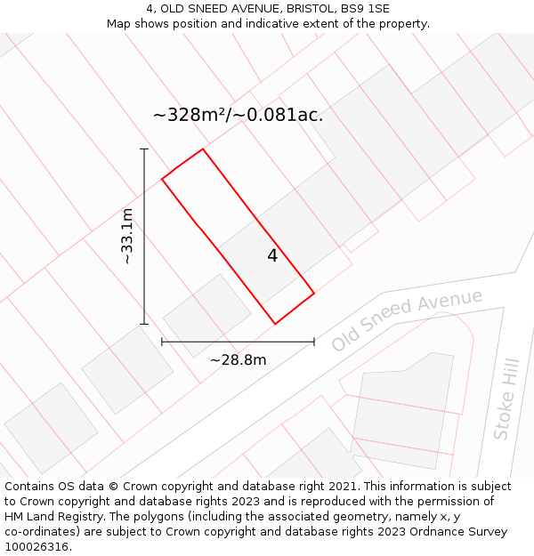 4, OLD SNEED AVENUE, BRISTOL, BS9 1SE: Plot and title map