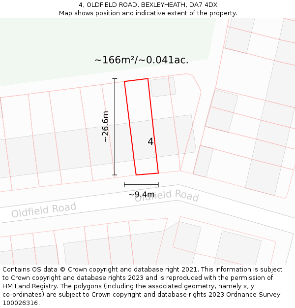 4, OLDFIELD ROAD, BEXLEYHEATH, DA7 4DX: Plot and title map