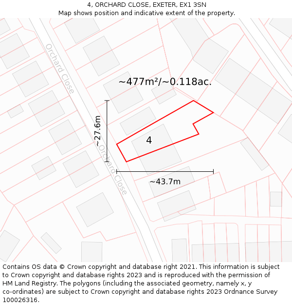 4, ORCHARD CLOSE, EXETER, EX1 3SN: Plot and title map
