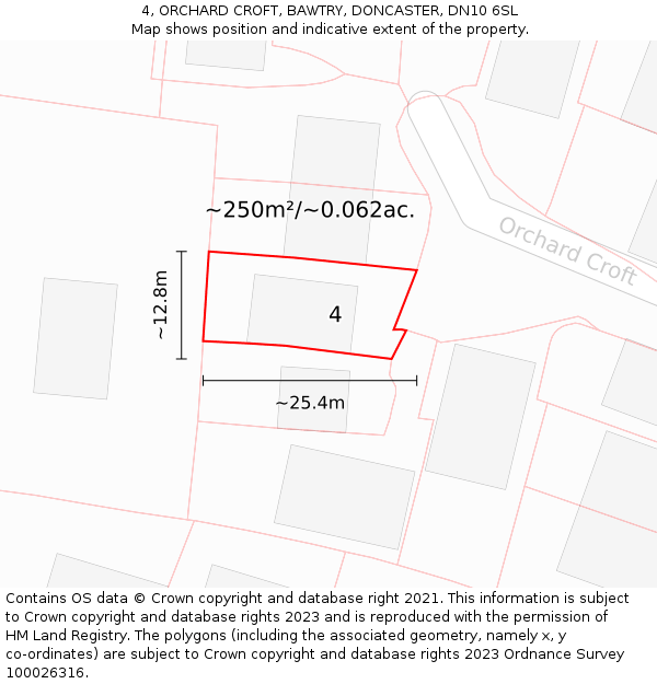 4, ORCHARD CROFT, BAWTRY, DONCASTER, DN10 6SL: Plot and title map
