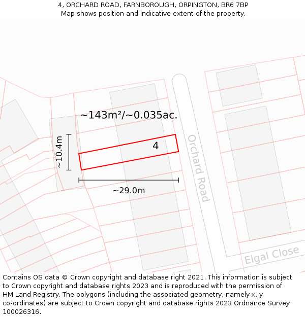 4, ORCHARD ROAD, FARNBOROUGH, ORPINGTON, BR6 7BP: Plot and title map