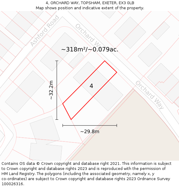 4, ORCHARD WAY, TOPSHAM, EXETER, EX3 0LB: Plot and title map