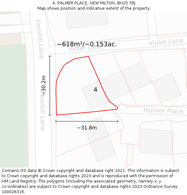 4, PALMER PLACE, NEW MILTON, BH25 5RJ: Plot and title map