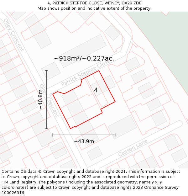 4, PATRICK STEPTOE CLOSE, WITNEY, OX29 7DE: Plot and title map