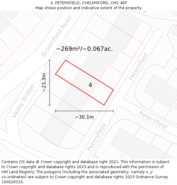4, PETERSFIELD, CHELMSFORD, CM1 4EP: Plot and title map