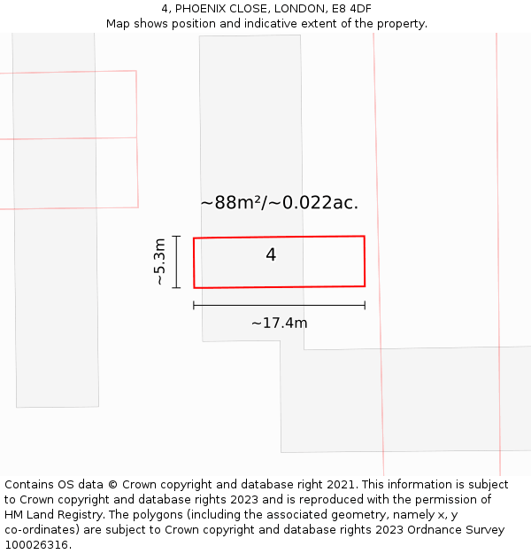 4, PHOENIX CLOSE, LONDON, E8 4DF: Plot and title map