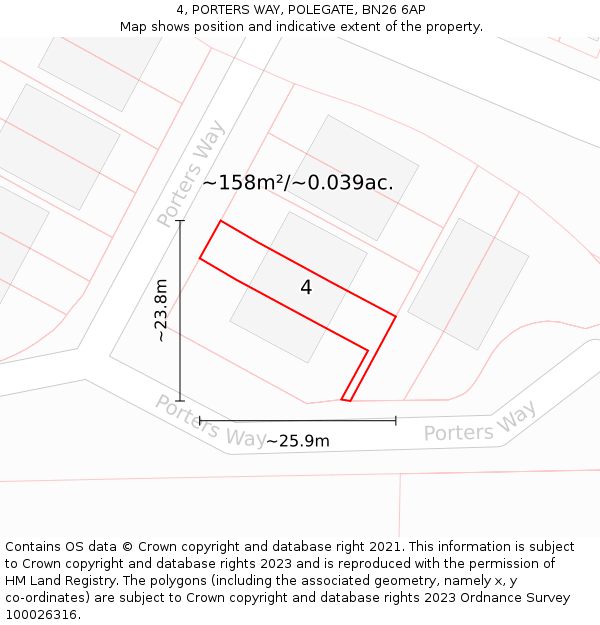 4, PORTERS WAY, POLEGATE, BN26 6AP: Plot and title map