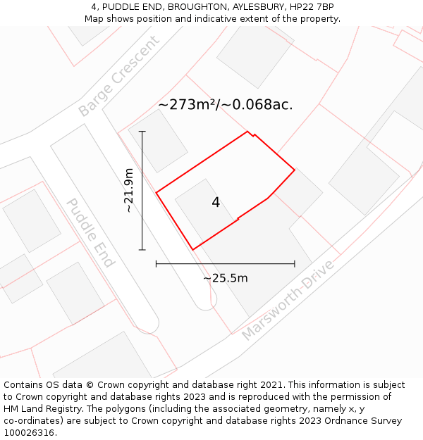 4, PUDDLE END, BROUGHTON, AYLESBURY, HP22 7BP: Plot and title map