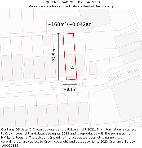 4, QUEENS ROAD, WELLING, DA16 3EA: Plot and title map