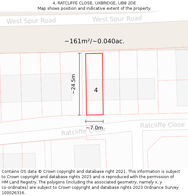 4, RATCLIFFE CLOSE, UXBRIDGE, UB8 2DE: Plot and title map