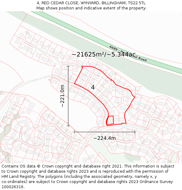 4, RED CEDAR CLOSE, WYNYARD, BILLINGHAM, TS22 5TL: Plot and title map