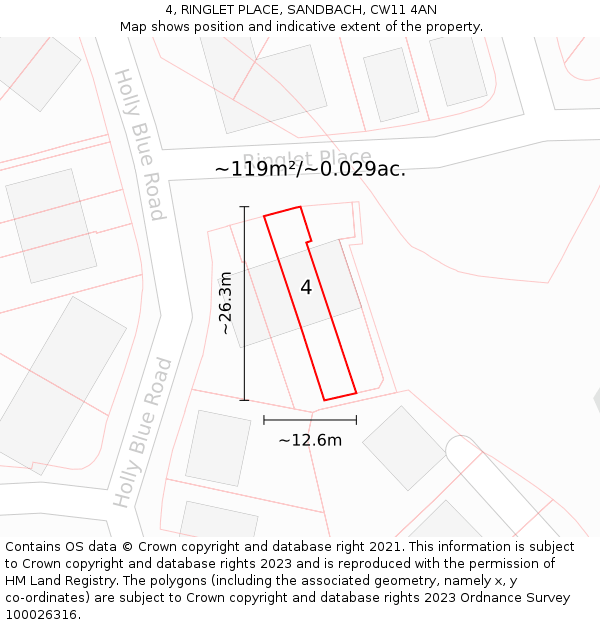 4, RINGLET PLACE, SANDBACH, CW11 4AN: Plot and title map