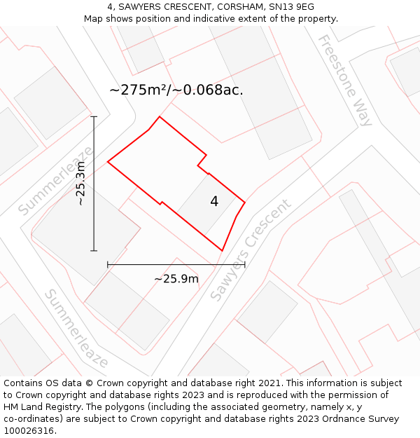 4, SAWYERS CRESCENT, CORSHAM, SN13 9EG: Plot and title map