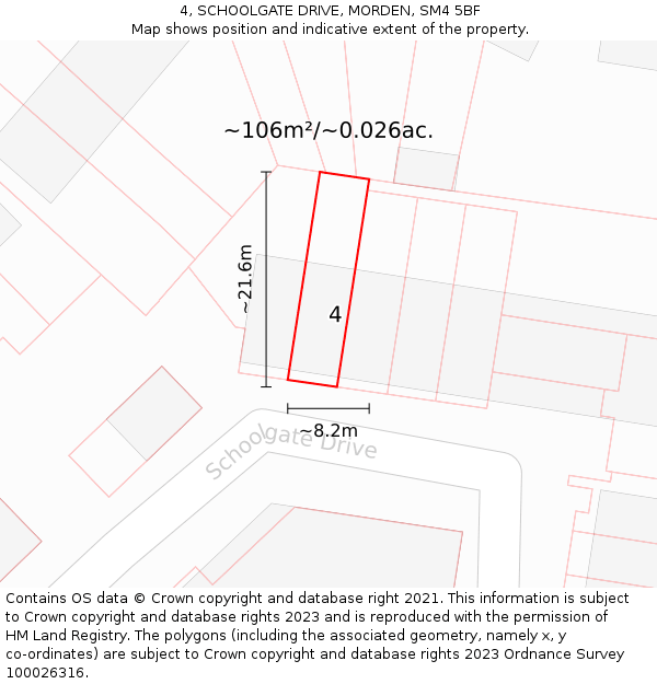 4, SCHOOLGATE DRIVE, MORDEN, SM4 5BF: Plot and title map