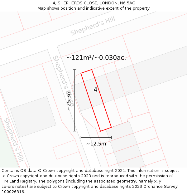 4, SHEPHERDS CLOSE, LONDON, N6 5AG: Plot and title map