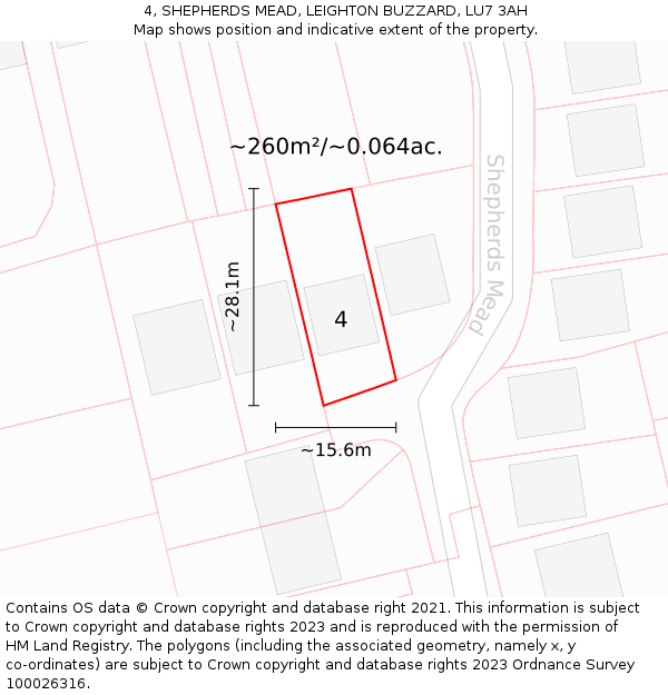 4, SHEPHERDS MEAD, LEIGHTON BUZZARD, LU7 3AH: Plot and title map