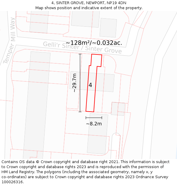 4, SINTER GROVE, NEWPORT, NP19 4DN: Plot and title map
