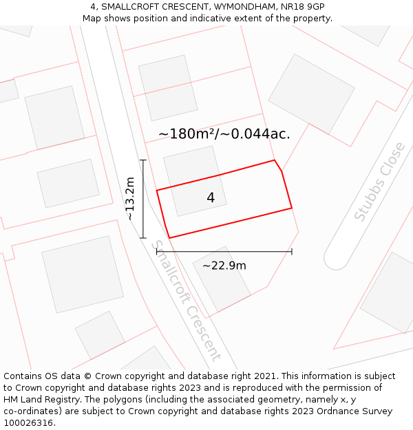 4, SMALLCROFT CRESCENT, WYMONDHAM, NR18 9GP: Plot and title map