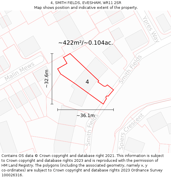 4, SMITH FIELDS, EVESHAM, WR11 2SR: Plot and title map