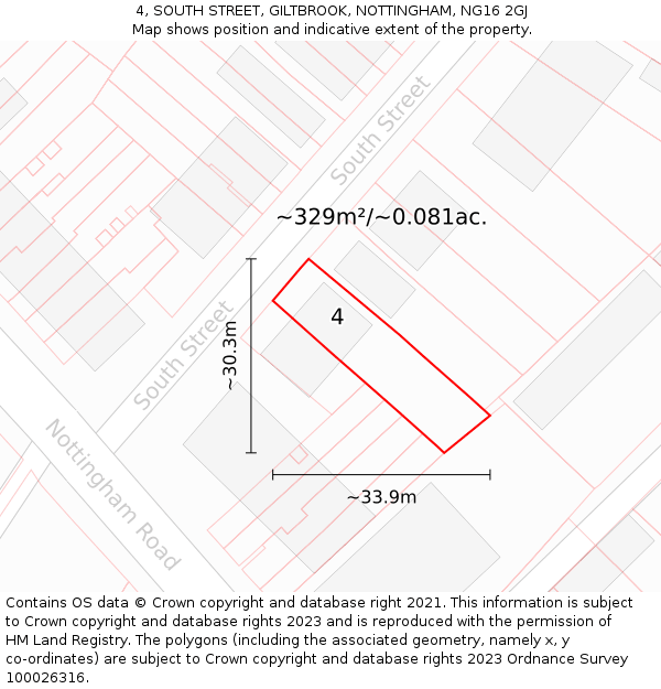 4, SOUTH STREET, GILTBROOK, NOTTINGHAM, NG16 2GJ: Plot and title map