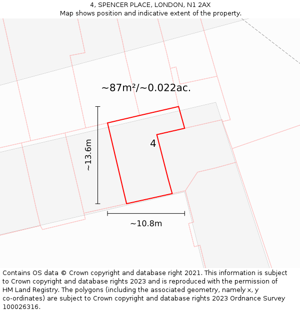 4, SPENCER PLACE, LONDON, N1 2AX: Plot and title map
