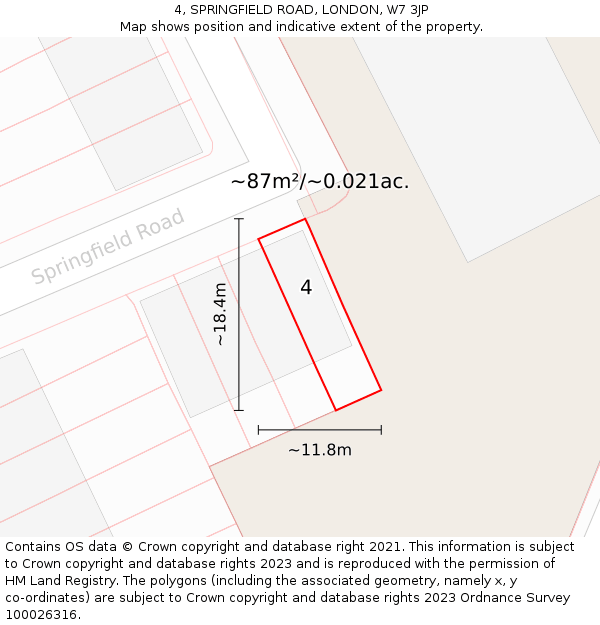 4, SPRINGFIELD ROAD, LONDON, W7 3JP: Plot and title map