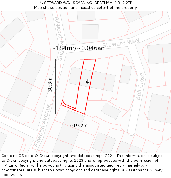 4, STEWARD WAY, SCARNING, DEREHAM, NR19 2TP: Plot and title map