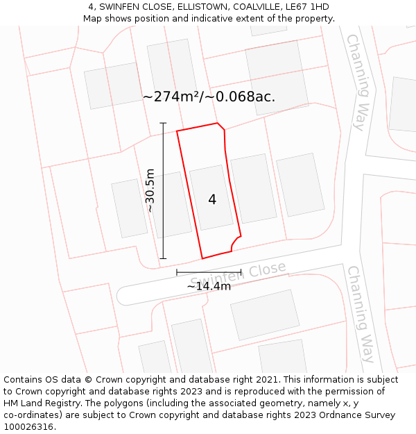 4, SWINFEN CLOSE, ELLISTOWN, COALVILLE, LE67 1HD: Plot and title map