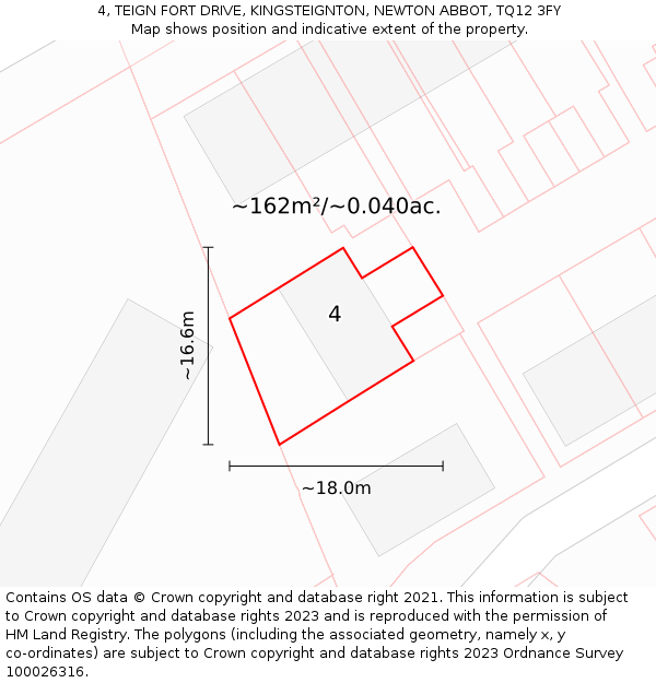 4, TEIGN FORT DRIVE, KINGSTEIGNTON, NEWTON ABBOT, TQ12 3FY: Plot and title map