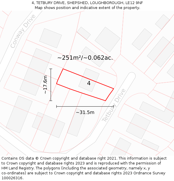 4, TETBURY DRIVE, SHEPSHED, LOUGHBOROUGH, LE12 9NF: Plot and title map