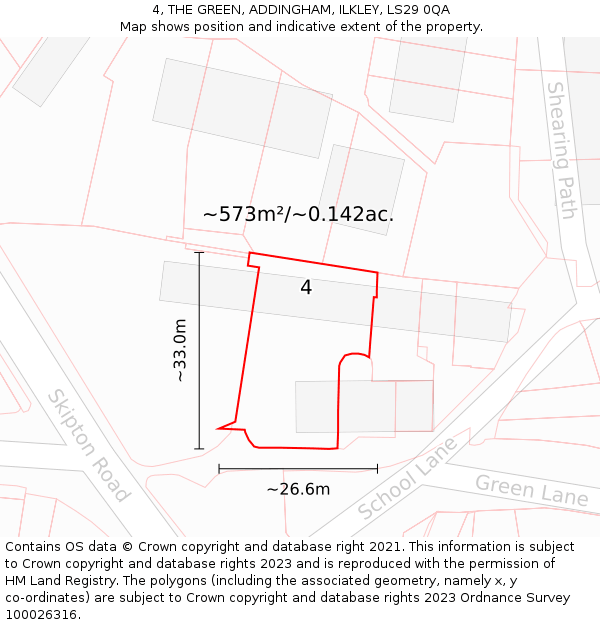 4, THE GREEN, ADDINGHAM, ILKLEY, LS29 0QA: Plot and title map