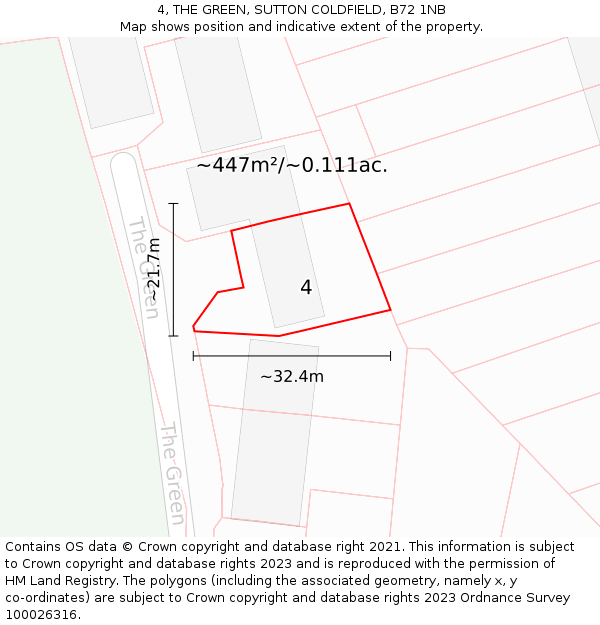 4, THE GREEN, SUTTON COLDFIELD, B72 1NB: Plot and title map