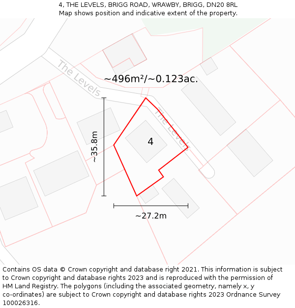 4, THE LEVELS, BRIGG ROAD, WRAWBY, BRIGG, DN20 8RL: Plot and title map