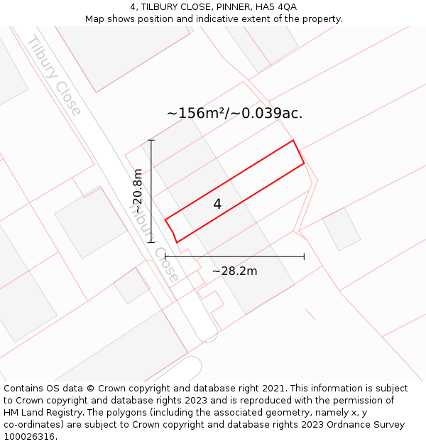 4, TILBURY CLOSE, PINNER, HA5 4QA: Plot and title map