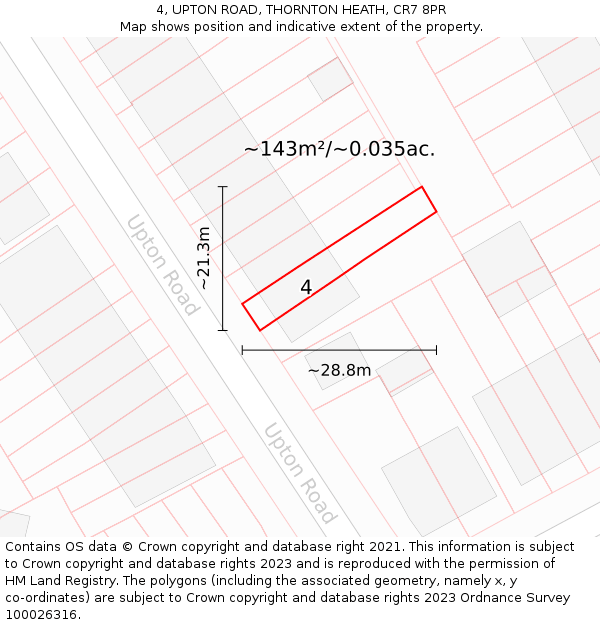 4, UPTON ROAD, THORNTON HEATH, CR7 8PR: Plot and title map