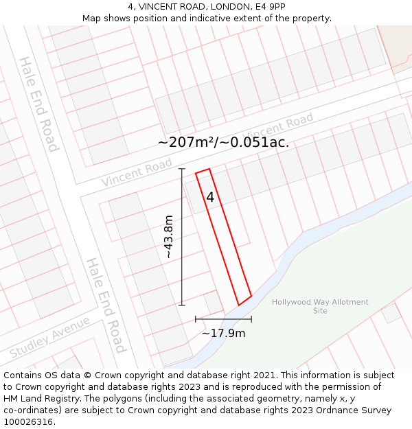 4, VINCENT ROAD, LONDON, E4 9PP: Plot and title map