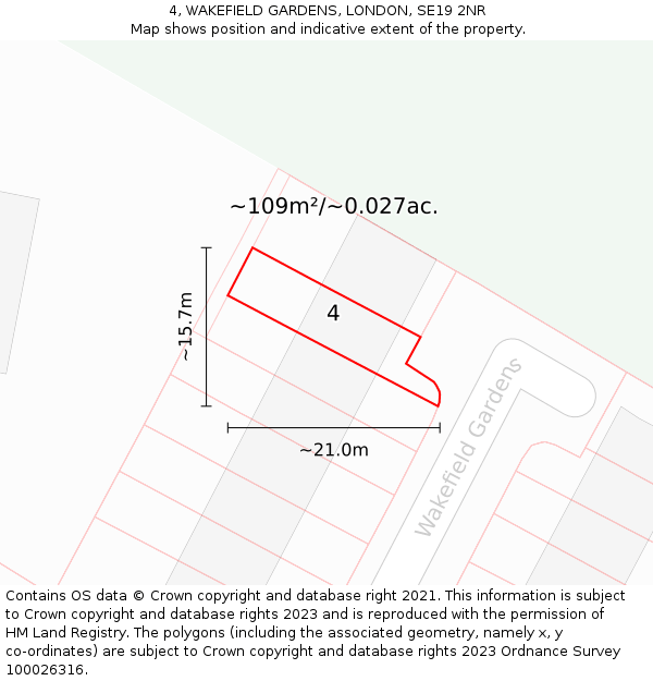 4, WAKEFIELD GARDENS, LONDON, SE19 2NR: Plot and title map