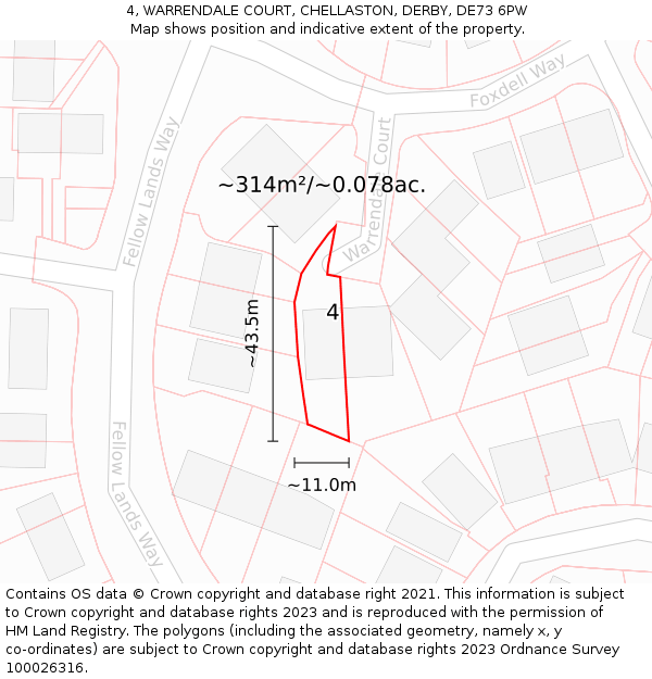 4, WARRENDALE COURT, CHELLASTON, DERBY, DE73 6PW: Plot and title map