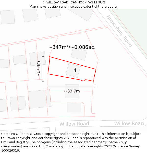4, WILLOW ROAD, CANNOCK, WS11 9UG: Plot and title map