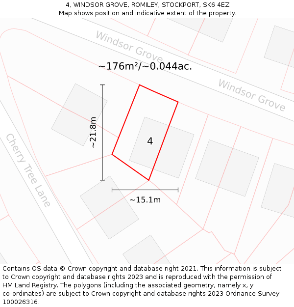 4, WINDSOR GROVE, ROMILEY, STOCKPORT, SK6 4EZ: Plot and title map