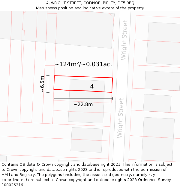4, WRIGHT STREET, CODNOR, RIPLEY, DE5 9RQ: Plot and title map