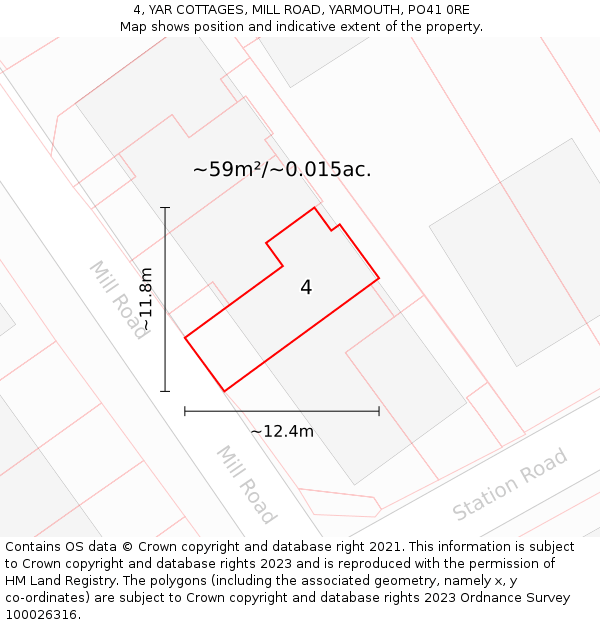 4, YAR COTTAGES, MILL ROAD, YARMOUTH, PO41 0RE: Plot and title map