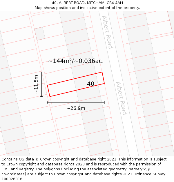 40, ALBERT ROAD, MITCHAM, CR4 4AH: Plot and title map