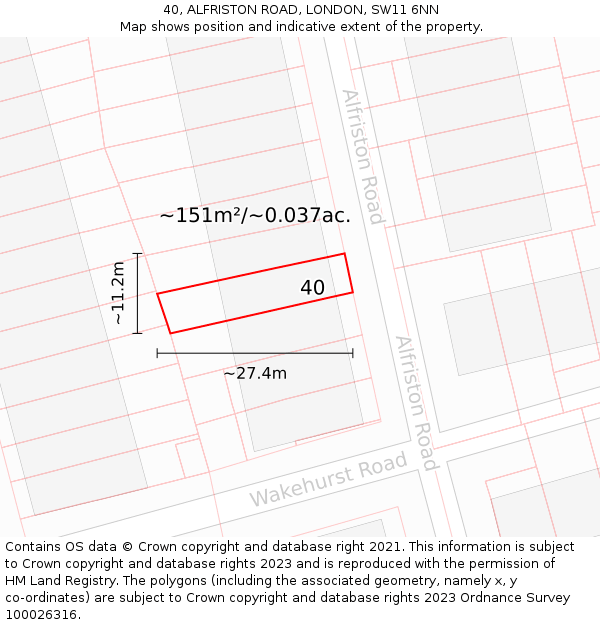 40, ALFRISTON ROAD, LONDON, SW11 6NN: Plot and title map