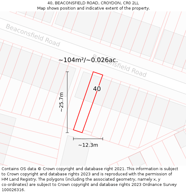 40, BEACONSFIELD ROAD, CROYDON, CR0 2LL: Plot and title map