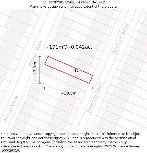 40, BEDFORD ROAD, HARROW, HA1 4LZ: Plot and title map