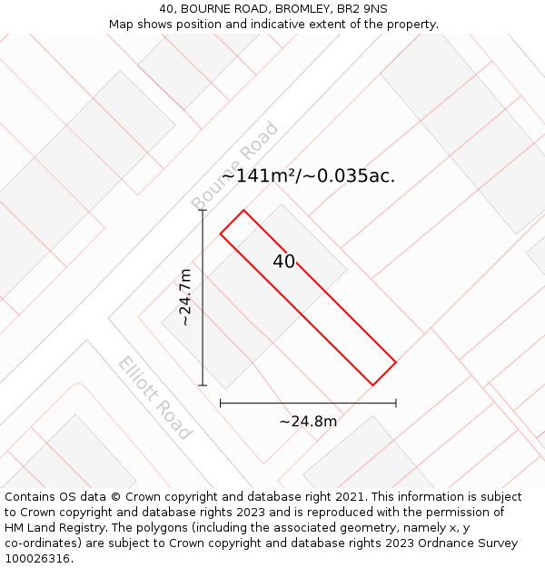 40, BOURNE ROAD, BROMLEY, BR2 9NS: Plot and title map